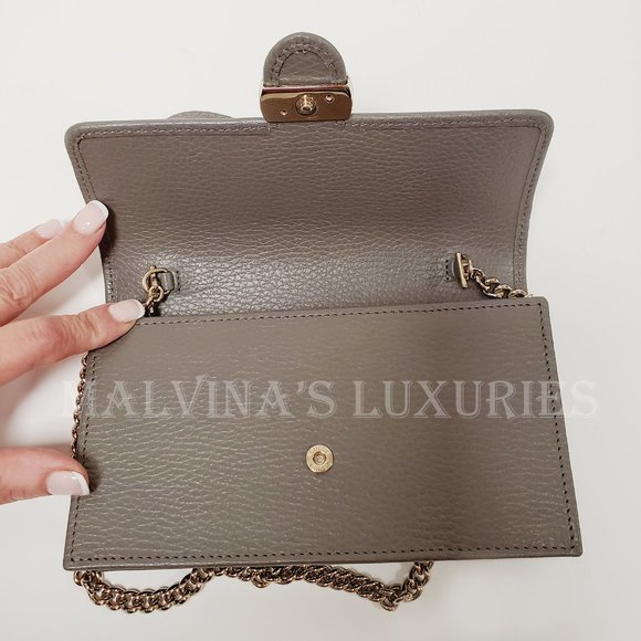 GUCCI WALLET 615523 DOLLAR INTERLOCKING G LOGO CHAIN CROSSBODY BAG GRAY LEATHER - Picture 12 of 16